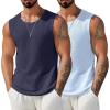 imageCOOFANDY Mens Casual Tank Tops 2 Pack Waffle Knit Sleeveless Shirt Breathable Tank Shirts Summer Muscle TeeNavyLight Blue