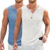 imageCOOFANDY Mens Casual Tank Tops Knit V Neck Sleeveless T Shirts 2 Pack Summer Beach Lightweight Muscle TeeWhiteBlue
