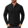 imageCOOFANDY Mens Cotton Polo Shirts Long Sleeve Casual Collared Shirt Classic Golf T ShirtAll Black