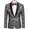 imageCOOFANDY Mens Floral Tuxedo Jacket Jacquard Suit Jacket Slim Fit Blazer for Wedding Prom DinnerType02silver