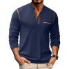 imageCOOFANDY Mens Henley Long Sleeve Shirts Casual Button TShirt Pullover Basic Tees with PocketA Navy Blue