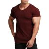 imageCOOFANDY Mens Muscle T Shirts Stretch Short Sleeve V Neck Bodybuilding Workout Tee Shirts Ribbed Knit ShirtWine Red