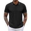 imageCOOFANDY Mens Polo Shirts Short Sleeve Golf Polo Button Pullover Casual Contrast Color Basic T Shirt Ribbed CollarBlack