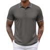 imageCOOFANDY Mens Polo Shirts Short Sleeve Golf Polo Button Pullover Casual Contrast Color Basic T Shirt Ribbed CollarDeep Gray