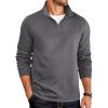 imageCOOFANDY Mens Quarter Zip Pullover Lightweight Textured Sweatshirt Long Sleeve Casual Mock Neck Polo ShirtsDark Grey