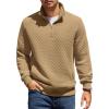 imageCOOFANDY Mens Quarter Zip Pullover Quilted Sweatshirt Knit Long Sleeve Mock Neck Sweater Polo with PocketCamel