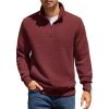 imageCOOFANDY Mens Quarter Zip Pullover Quilted Sweatshirt Knit Long Sleeve Mock Neck Sweater Polo with PocketRed