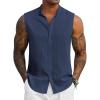 imageCOOFANDY Mens Sleeveless Summer Shirts Beach Tank Tops Button Up Textured Tank Shirt for VacationNavy Blue