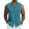 imageCOOFANDY Mens Sleeveless Summer Shirts Beach Tank Tops Button Up Textured Tank Shirt for VacationTeal Blue
