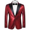 imageCOOFANDY Mens Stylish Classic Dress Suit Solid Red Lapel Blazer Tuxedo Coat Wine Red Large
