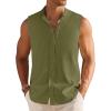 imageCOOFANDY Mens Summer Beach Tank Tops Sleeveless Button Up Shirt Casual Textured Tank ShirtsArmy Green