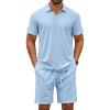 imageCOOFANDY Mens Track Suits 2 Piece Set Quarter Zip Polo Shirt and Shorts Set Summer Casual OutfitsLight Blue