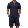 imageCOOFANDY Mens Track Suits 2 Piece Set Quarter Zip Polo Shirt and Shorts Set Summer Casual OutfitsNavy Blue