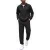 imageCOOFANDY Mens Tracksuit 2 Piece Quarter Zip Sweatsuit Workout Plaid Jacquard Jogging Suit SetBlack