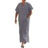 imageCOOFANDY Mens VNeck Linen Robe Short Sleeve Kaftan Thobe Long Gown Casual Shirt for Beach SummerDark Grey