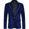 imageCOOFANDY Mens Velvet Blazer Notched Lapel One Button Velour Tuxedo Jacket for Prom Wedding Party DinnerBlue Retro Floral