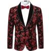 imageCOOFANDY Mens Velvet Tuxedo Floral Blazer Jacket One Button Shawl Lapel Suit Jacket for Dinner Prom Party WeddingWine Red