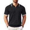 imageCOOFANDY Mens Zipper Polo Shirts Short Sleeve Ribbed Knit Polo T Shirts Fashion Casual Golf ShirtsBlack Striped