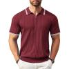 imageCOOFANDY Mens Zipper Polo Shirts Short Sleeve Ribbed Knit Polo T Shirts Fashion Casual Golf ShirtsWine Red Striped