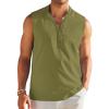 imageCOOFANDY Sleeveless Beach Shirts for Men Summer Tank Shirts Casual Henley Tank TopArmy Green