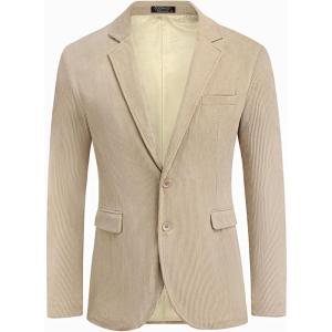 imageCOOFADNY Mens Casual Corduroy Blazer Classic Fit Two Button Sport Coat Fashion Notch Lapel Blazer JacketBeige