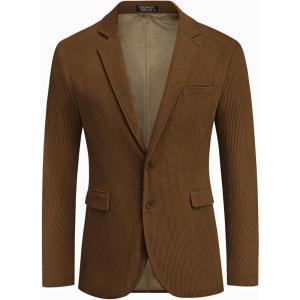 imageCOOFADNY Mens Casual Corduroy Blazer Classic Fit Two Button Sport Coat Fashion Notch Lapel Blazer JacketBrown