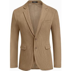 imageCOOFADNY Mens Casual Corduroy Blazer Classic Fit Two Button Sport Coat Fashion Notch Lapel Blazer JacketCoffee