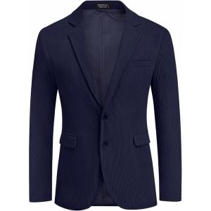 imageCOOFADNY Mens Casual Corduroy Blazer Classic Fit Two Button Sport Coat Fashion Notch Lapel Blazer JacketDark Blue