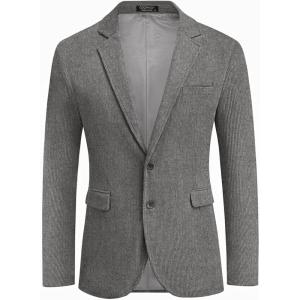 imageCOOFADNY Mens Casual Corduroy Blazer Classic Fit Two Button Sport Coat Fashion Notch Lapel Blazer JacketDark Gray