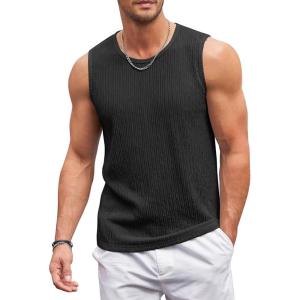 imageCOOFANDY Black Tank Top Men Knit Sleeveless Muscle Tee Shirt Casual Summer Tank Shirts Classic Fit Medium