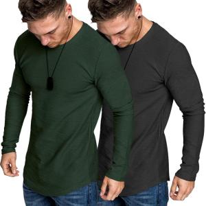 imageCOOFANDY Men 2 Pack Muscle Fitted T Shirt Gym Workout Athletic Long Sleeves TeeBlack and Dark Green