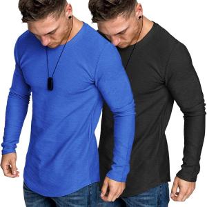 imageCOOFANDY Men 2 Pack Muscle Fitted T Shirt Gym Workout Athletic Long Sleeves TeeBlackBlue