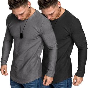imageCOOFANDY Men 2 Pack Muscle Fitted T Shirt Gym Workout Athletic Long Sleeves TeeBlackGrey