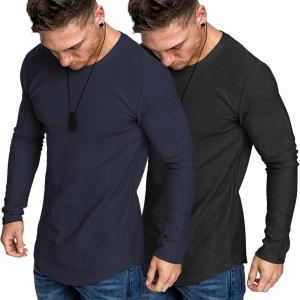 imageCOOFANDY Men 2 Pack Muscle Fitted T Shirt Gym Workout Athletic Long Sleeves TeeBlackNavy Blue