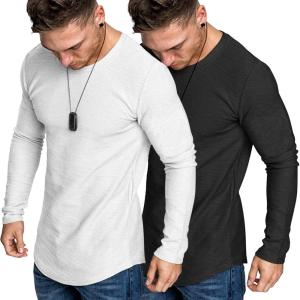 imageCOOFANDY Men 2 Pack Muscle Fitted T Shirt Gym Workout Athletic Long Sleeves TeeBlackWhite