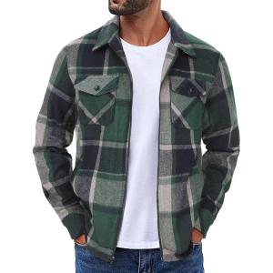 imageCOOFANDY Men Flannel Jackets Full Zip Up Plaid Shirt Shackets Cotton Lightweight Jackets Casual Stylish Fall Jackets 2024Army Green