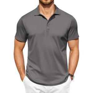 imageCOOFANDY Men Polo Shirts Short Sleeve Quick Drying Athletic Collared Golf Shirts Moisture Wicking TeesDark Grey