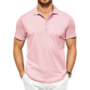 imageCOOFANDY Men Polo Shirts Short Sleeve Quick Drying Athletic Collared Golf Shirts Moisture Wicking TeesDark Pink