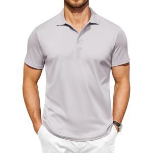 imageCOOFANDY Men Polo Shirts Short Sleeve Quick Drying Athletic Collared Golf Shirts Moisture Wicking TeesLight Grey