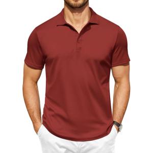 imageCOOFANDY Men Polo Shirts Short Sleeve Quick Drying Athletic Collared Golf Shirts Moisture Wicking TeesWine Red
