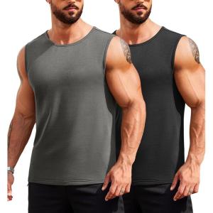 imageCOOFANDY Mens 2 Pack Muscle Sleeveless Shirt Dry Fit Workout Gym Tank TopsBlackDark Grey