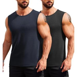 imageCOOFANDY Mens 2 Pack Muscle Sleeveless Shirt Dry Fit Workout Gym Tank TopsBlackNavy Blue