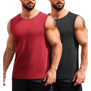 imageCOOFANDY Mens 2 Pack Muscle Sleeveless Shirt Dry Fit Workout Gym Tank TopsBlackRed