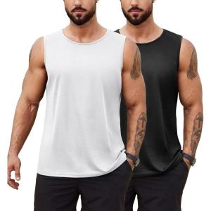 imageCOOFANDY Mens 2 Pack Muscle Sleeveless Shirt Dry Fit Workout Gym Tank TopsBlackWhite