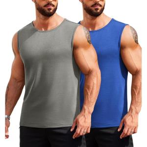 imageCOOFANDY Mens 2 Pack Muscle Sleeveless Shirt Dry Fit Workout Gym Tank TopsBlueLight Grey