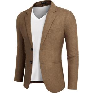imageCOOFANDY Mens Blazer Casual Slim Fit Sport Coats Two Button Lightweight Suit JacketCamel