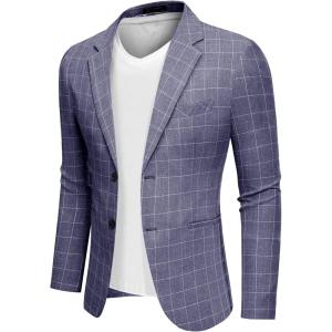 imageCOOFANDY Mens Blazer Casual Slim Fit Sport Coats Two Button Lightweight Suit JacketCheckered Blazer  Blue