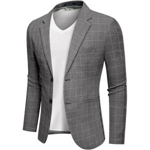 imageCOOFANDY Mens Blazer Casual Slim Fit Sport Coats Two Button Lightweight Suit JacketCheckered Blazer  Gray