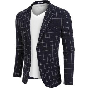 imageCOOFANDY Mens Blazer Casual Slim Fit Sport Coats Two Button Lightweight Suit JacketCheckered Blazer  Navy Blue