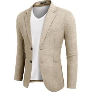 imageCOOFANDY Mens Blazer Casual Slim Fit Sport Coats Two Button Lightweight Suit JacketLight Khaki